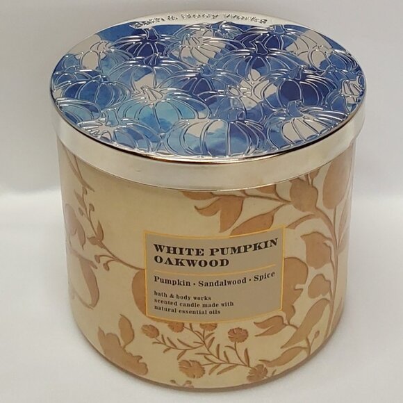 BATH & BODY WORKS 3-WICK CANDLE 'WHITE PUMPKIN OAKWOOD' - Picture 9 of 12